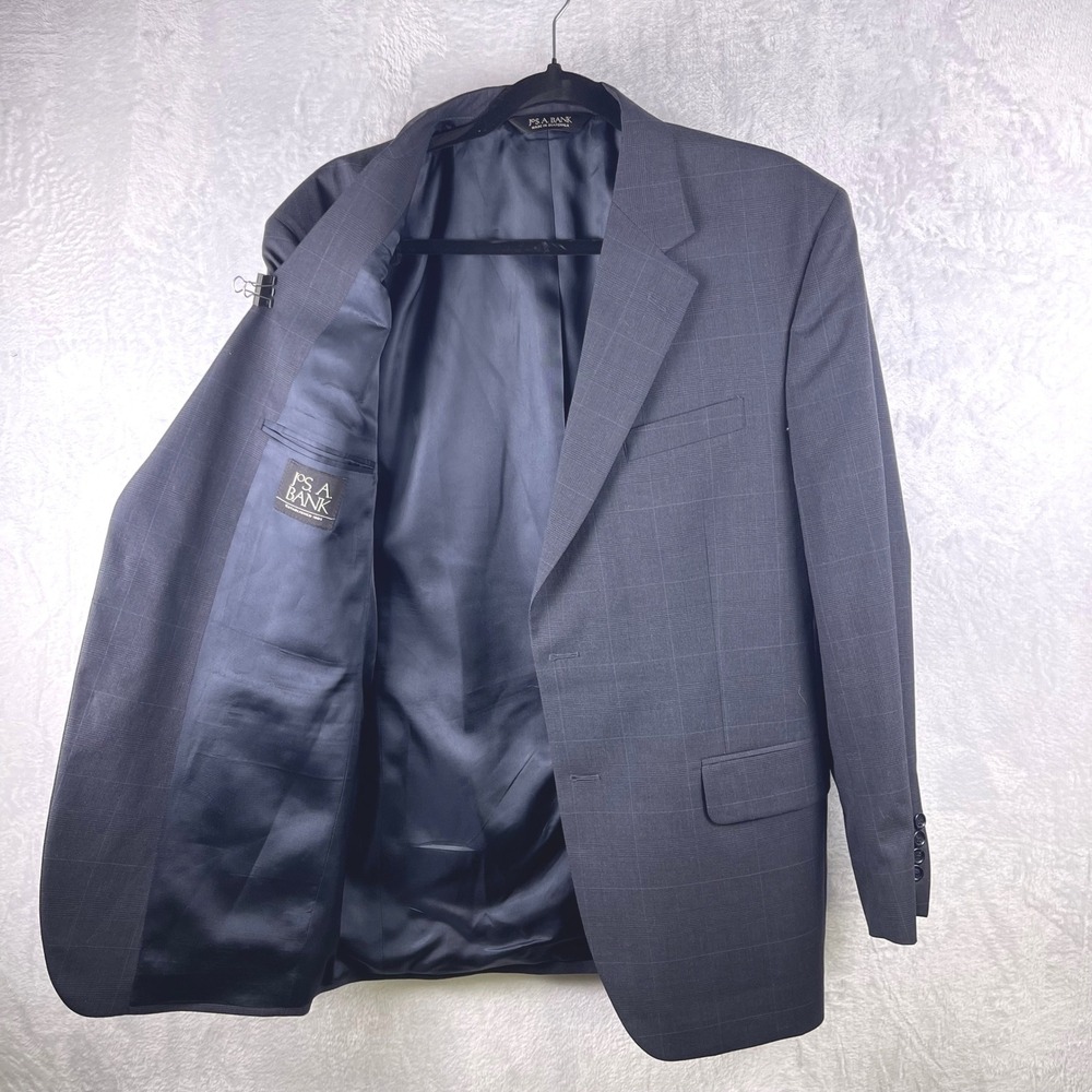 Jos A Bank Mens 39R Gray‎ Plaid 100% Wool Blazer Suit Jacket Sport Coat Office